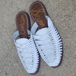 New • Sam Edelman White Leather Keelyn Huarche Mules